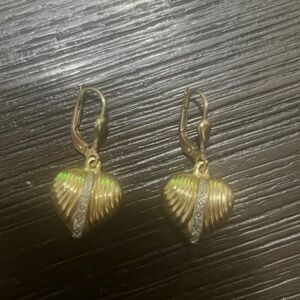 Gold 14k Heart Earrings with diamond accent